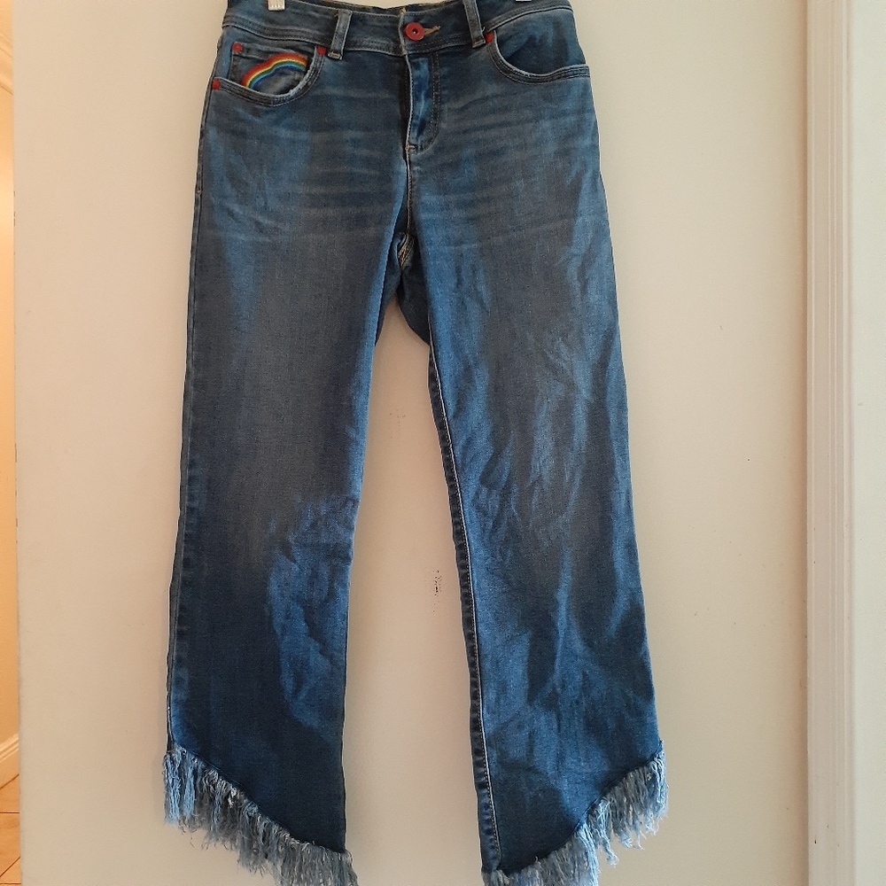 INC Concepts| Rainbow Frayed Hem Cropped Jeans
